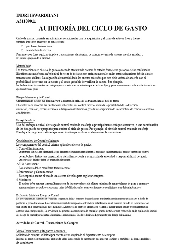 Auditoría del Ciclo de Gastos: Estrategias y Controles | PDF | Cuentas ...