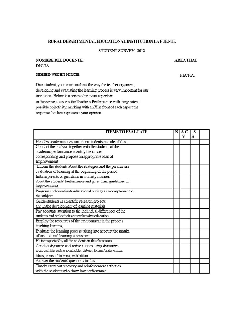 Survey For Students | PDF | Teachers | Learning