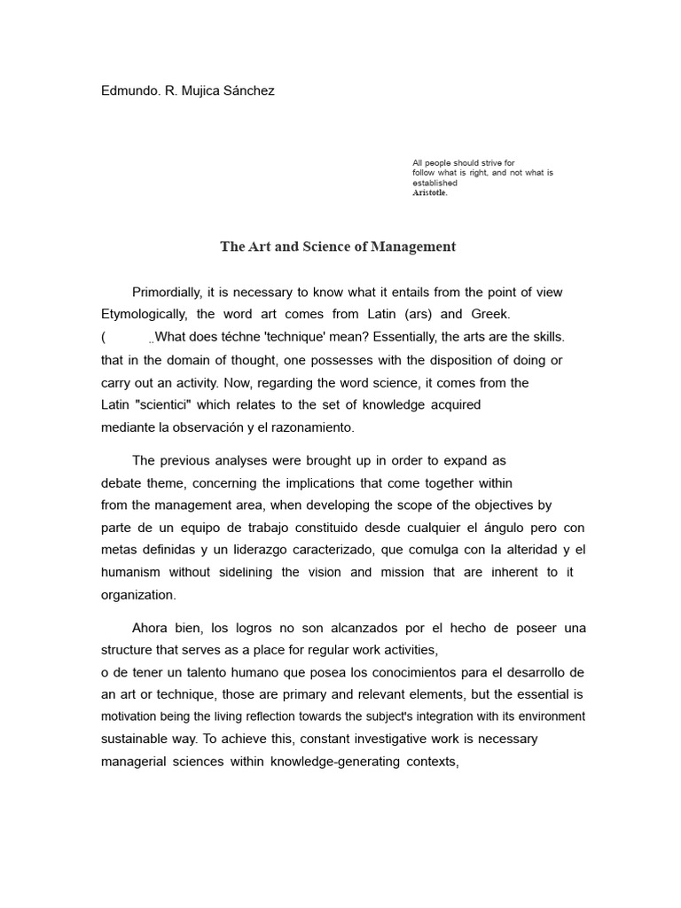 The Art and Science of Management | PDF | Science | Cognition