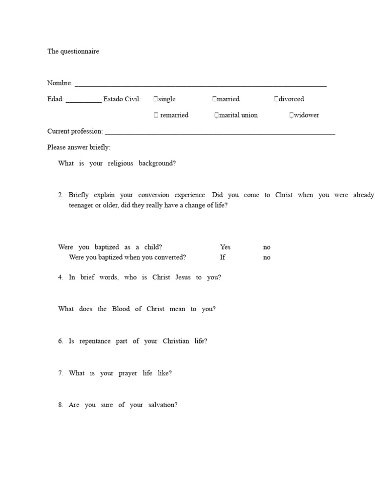 Interior Health Questionnaire | PDF | Jesus | Satan