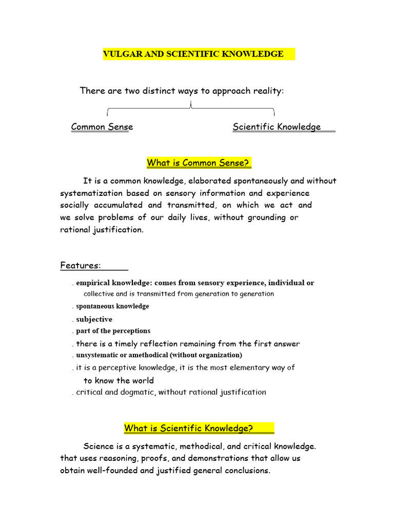Common Sense vs. Scientific Knowledge | PDF | Scientific Method ...