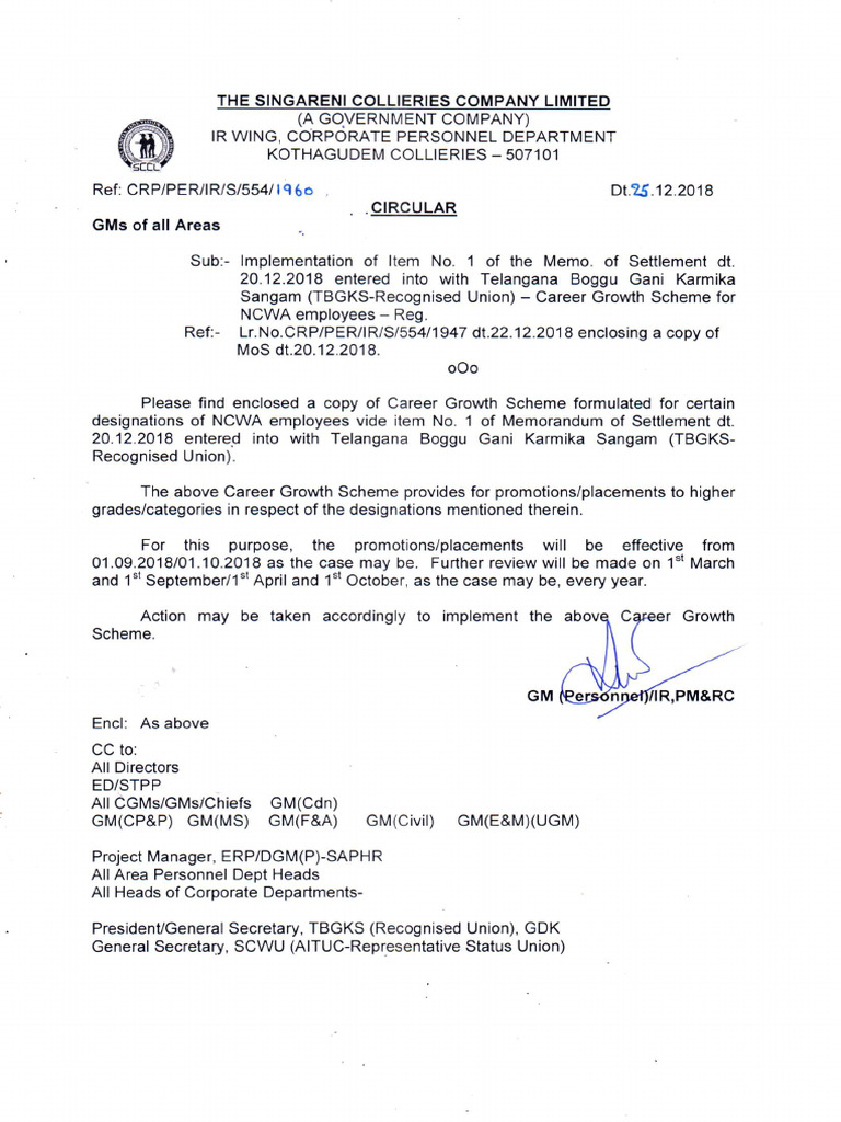 Cadre Scheme SCCL | PDF