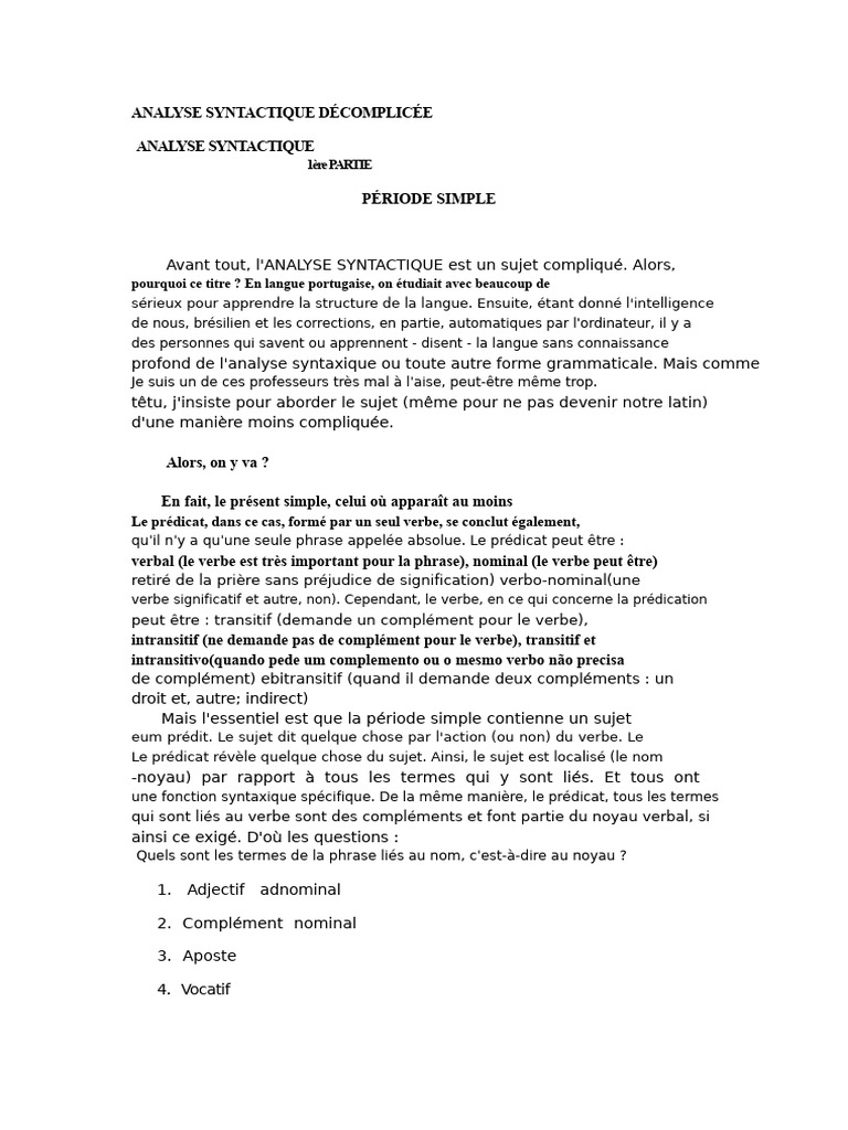 Analyse Syntaxique Simplifiée | PDF | Prédicat (Grammaire) | Sujet ...