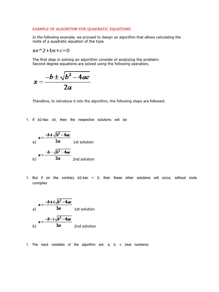 Example of Algorithm For Second Degree Equations | PDF