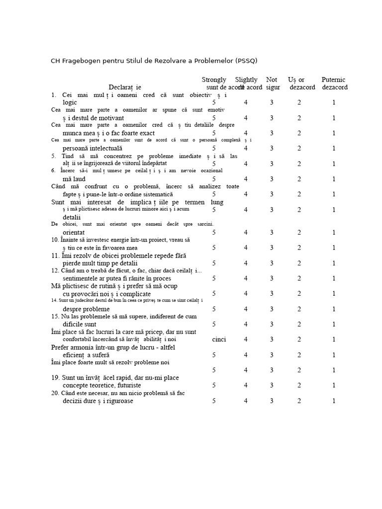 Chestionar Despre Stilul de Rezolvare A Problemelor 67905634 | PDF
