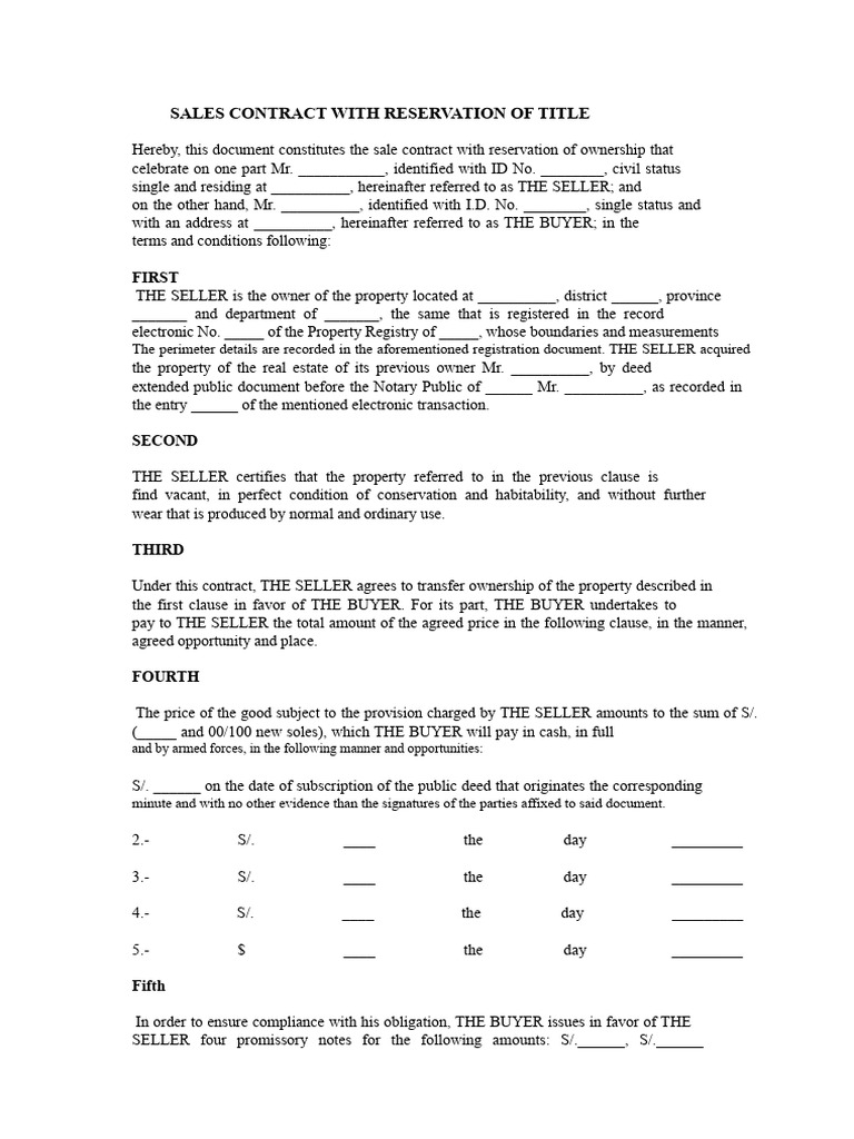 Sales Contract with Title Reservation | PDF | Sales | Private Law