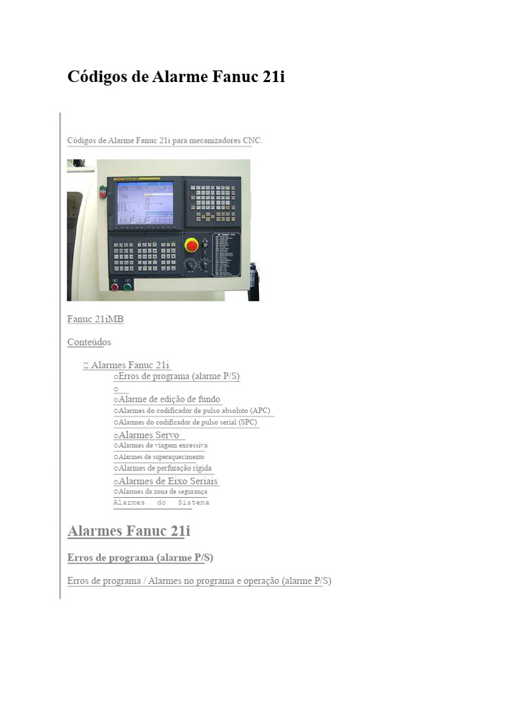 Códigos de Alarme Fanuc 21i para CNC | PDF | Dados de computador ...
