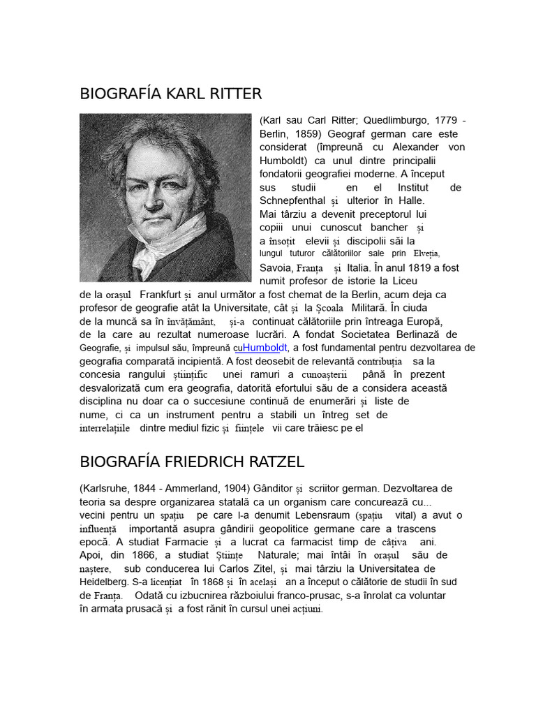 Biografia Karl Ritter, Federico Ratzel, Paul Vidal | PDF