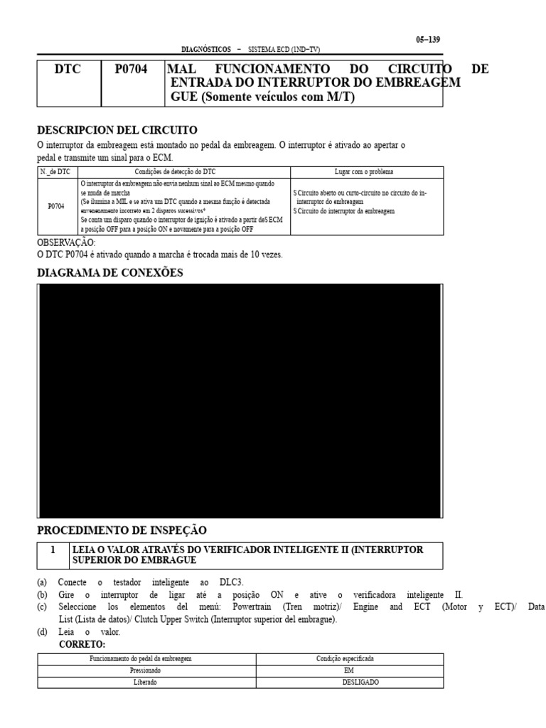 Diagnóstico do DTC P0704: Interruptor de Embreagem | PDF | Engenharia ...