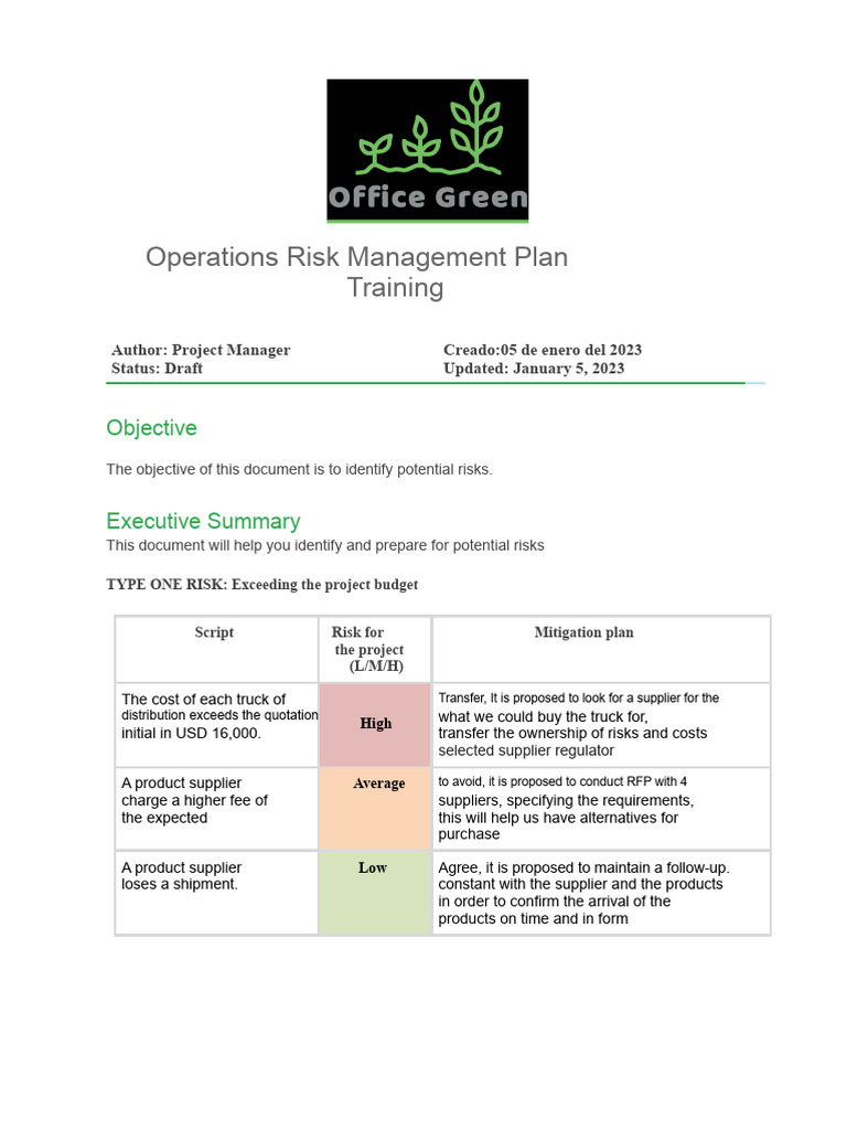 Operations Risk Management Training Plan | PDF | Risk | Risk Management