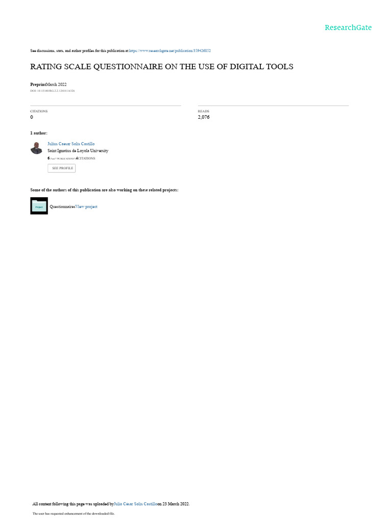 Digital Tools Usage Rating Questionnaire | PDF | Communication ...