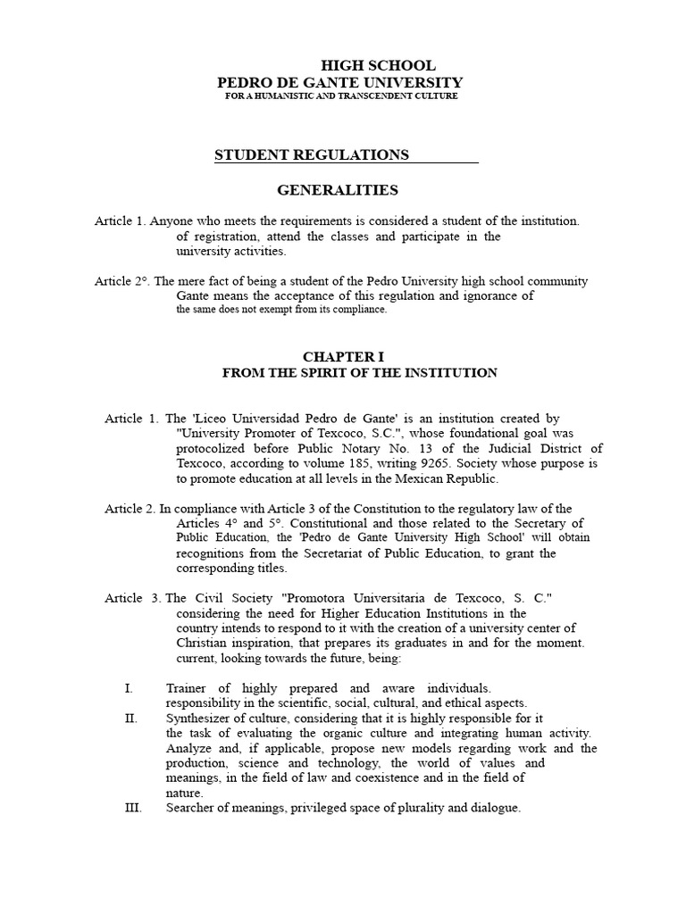 1140728959. Regulations for Students of the High School | PDF | Teachers