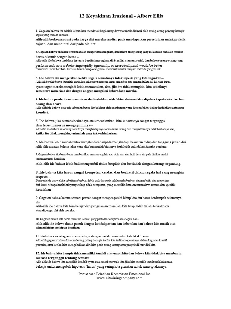 12 Keyakinan Irasional Menurut Albert Ellis | PDF