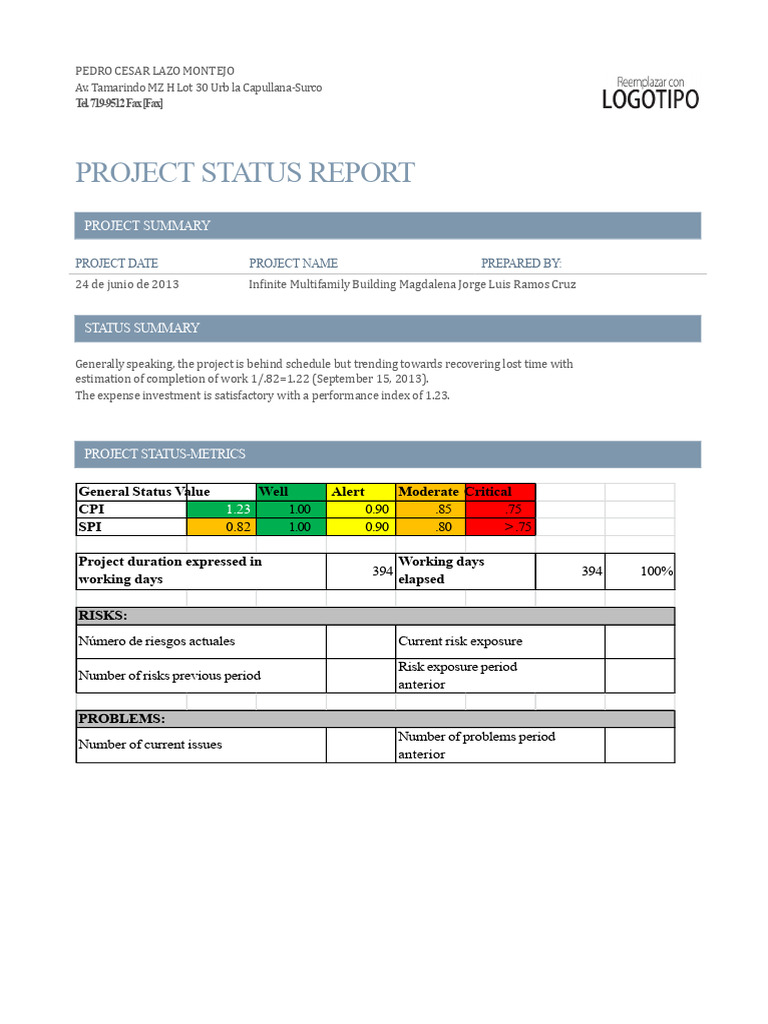 Project Status Report: Infinite Multifamily | PDF