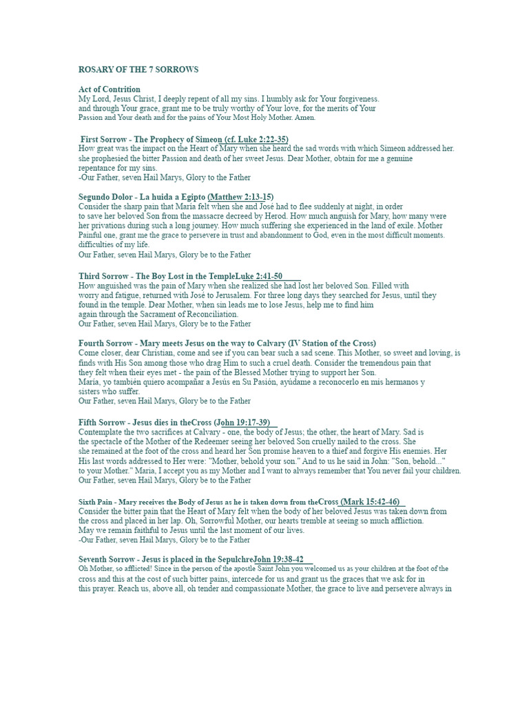 Seven Sorrows Rosary Prayer Guide | PDF | Mary, Mother Of Jesus | Jesus
