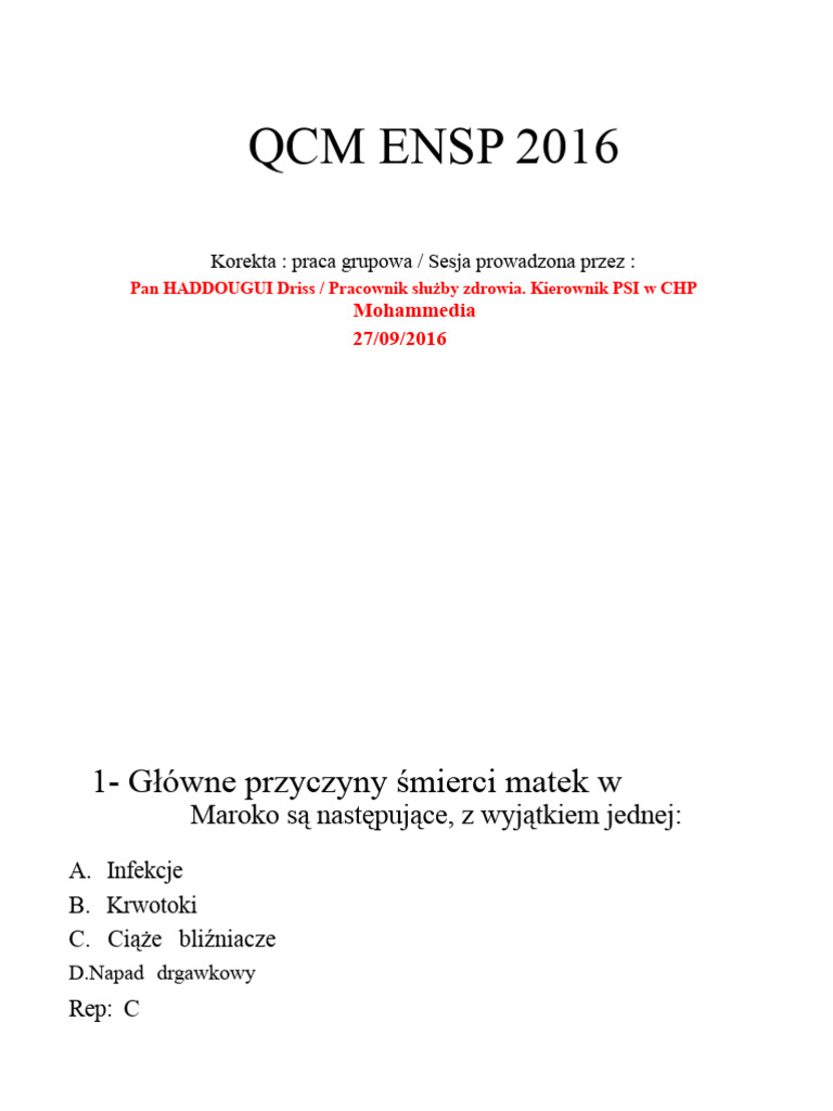 QCM Ensp 2016 | PDF