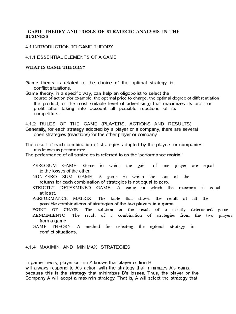 GAME THEORY AND TOOLS OF STRATEGIC ANALYSIS IN BUSINESS.doc | PDF ...