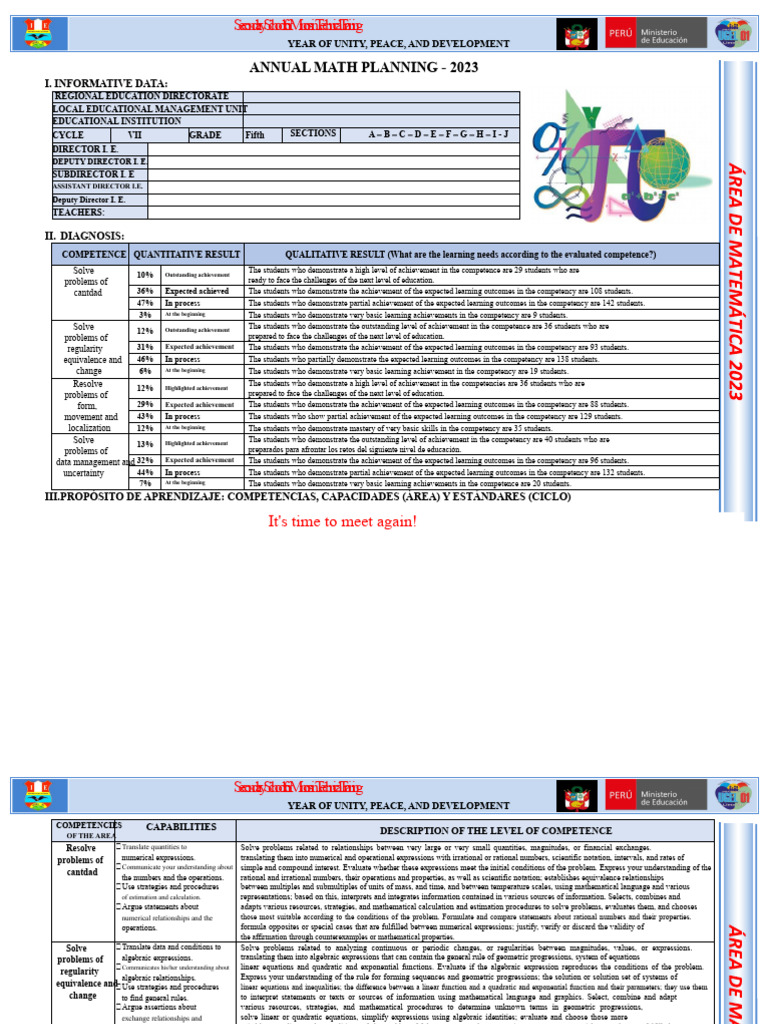 ANNUAL PLAN FOR FIFTH YEAR OF THE MATHEMATICS AREA 2023 - Modified ...