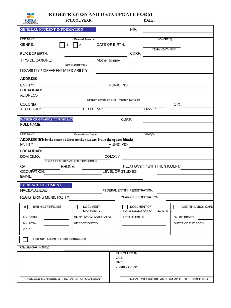 Student Registration Data Form | PDF | Access Control | Document