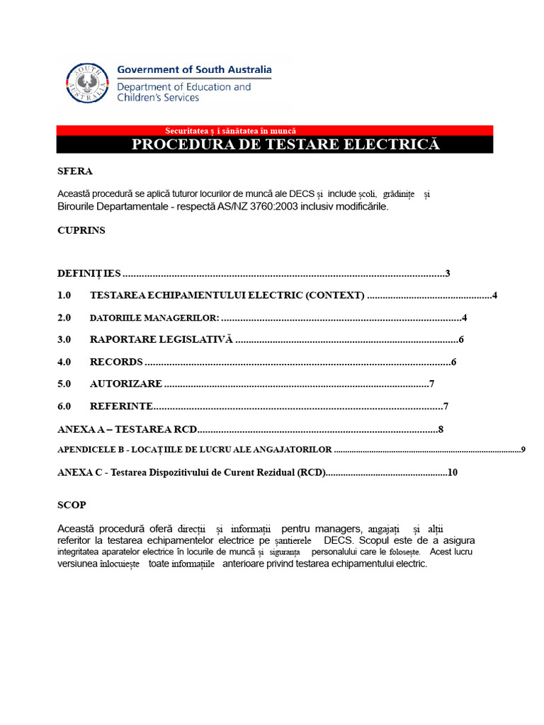 Procedura de Testare Electrică | PDF