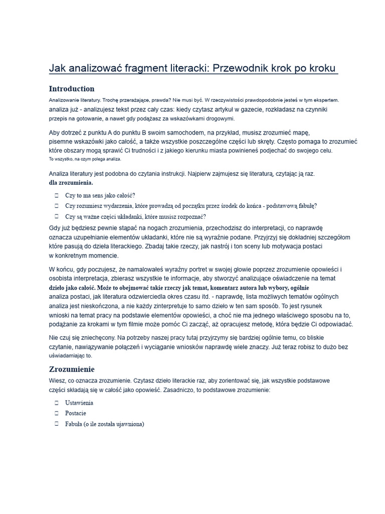 Jak Analizować Fragment Literacki | PDF