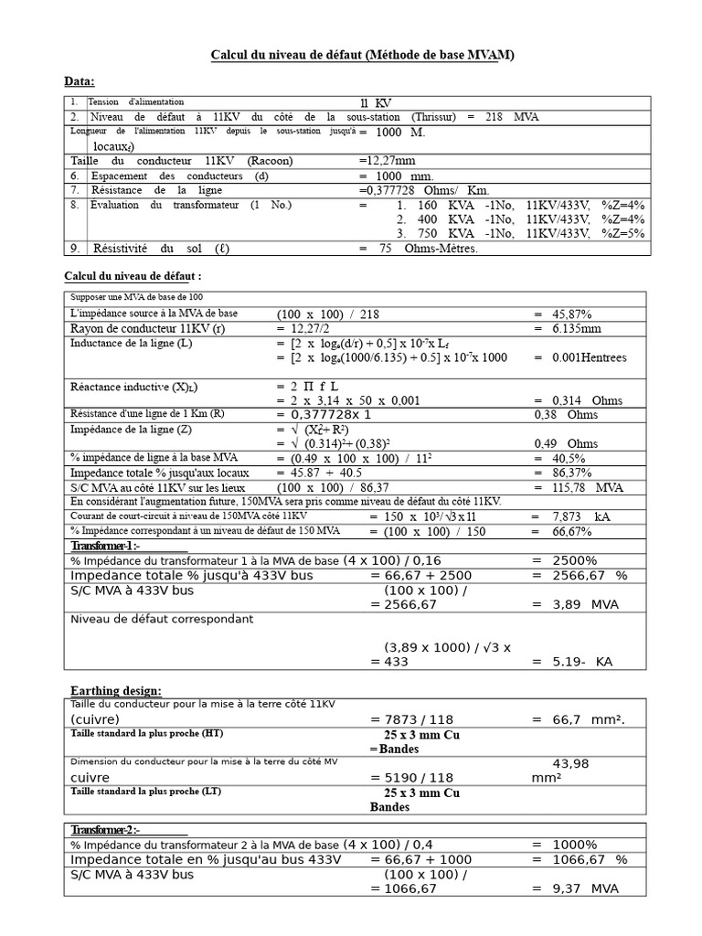Calcul du niveau de défaut à 11KV | PDF | Grandeur physique ...