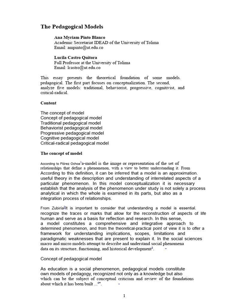 Overview of Pedagogical Models | PDF | Pedagogy | Frankfurt School