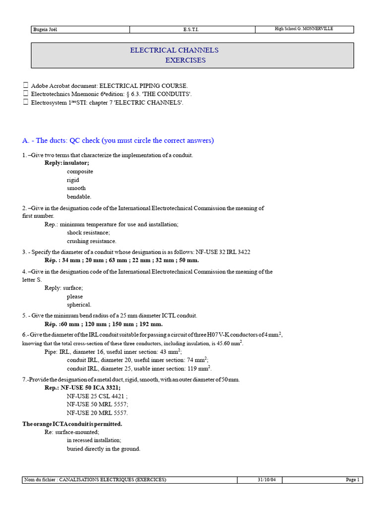 Electrical Channels Exercises Guide | PDF | Insulator (Electricity ...