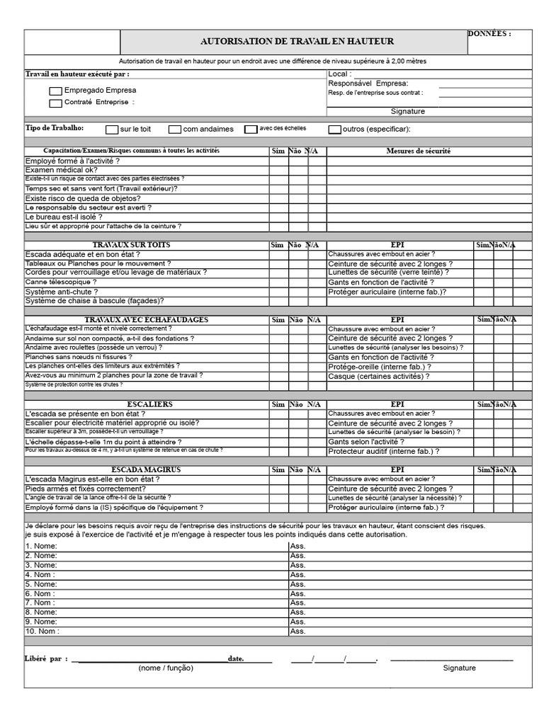 Autorisation de Travail en Hauteur | PDF | Sécurité