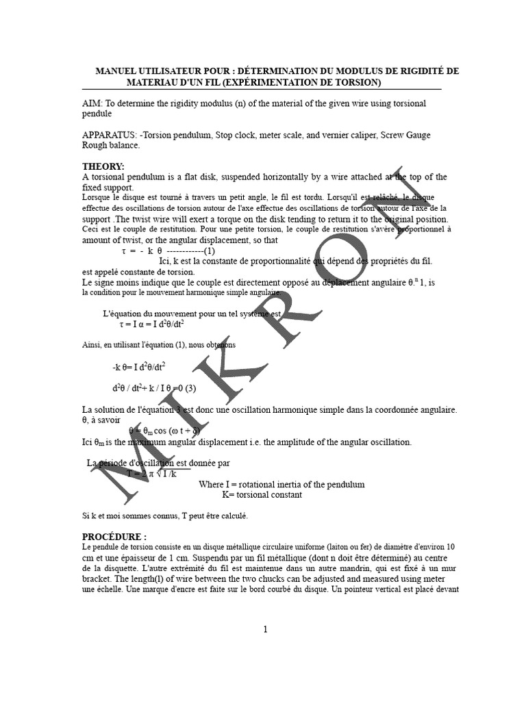 Mesure du Modulus de Rigidité par Torsion | PDF | Oscillation ...