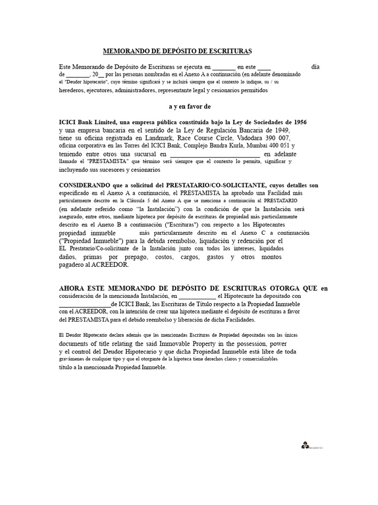 Formato MODT_Prestatario (Final) - Préstamo Hipotecario, Transferencia ...