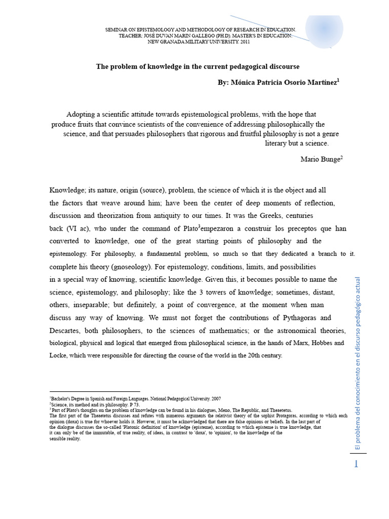 Epistemology in Educational Research Seminar | PDF | Knowledge ...