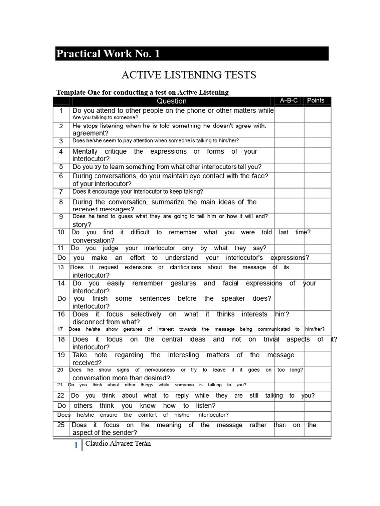 Active Listening Test Template Guide | PDF | Conversation | Attention