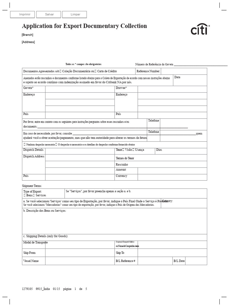 Formulário de Coleta Documentária para Exportação | PDF | Falência ...
