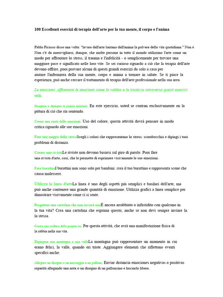 100 Eccellenti Esercizi Di Terapia Artistica Per La Tua Mente | PDF