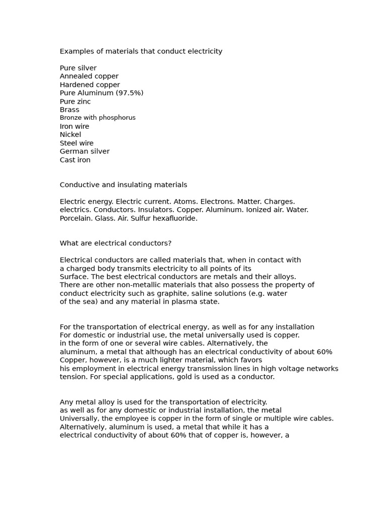 Examples of Electrical Conductors | PDF | Electrical Conductor ...