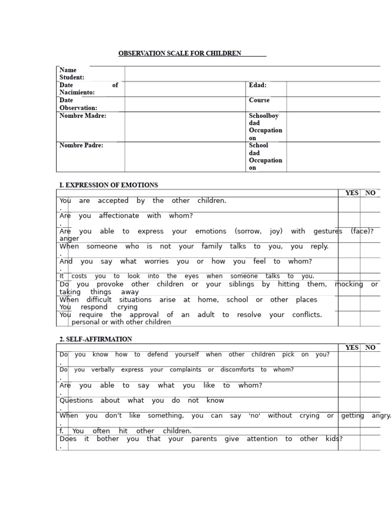Child Emotional and Practical Skills Assessment | PDF | Meal