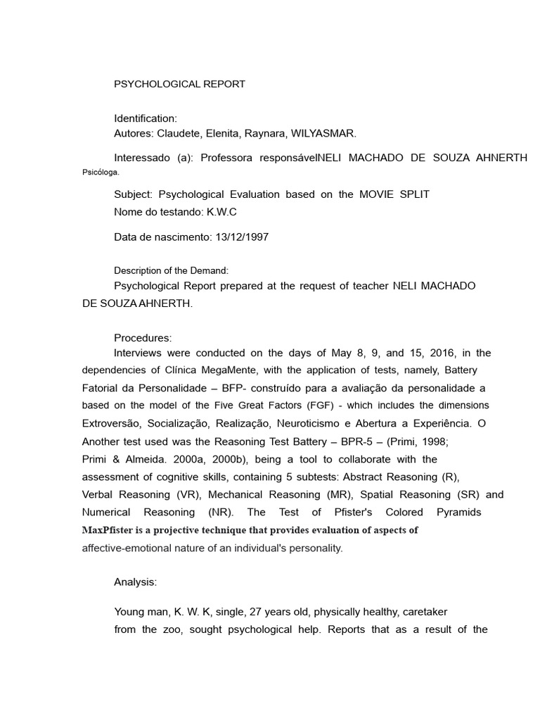 Fragmented Psychological Report | PDF | Obsessive–Compulsive Disorder ...