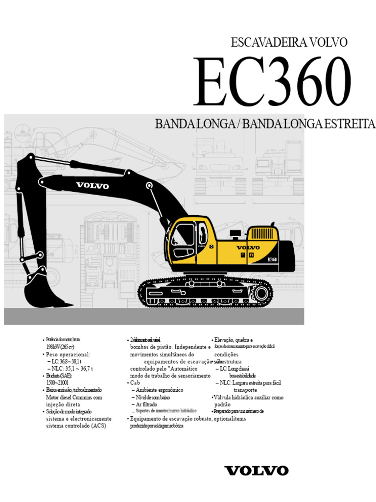 Escavadeira Volvo EC360: Especificações e Recursos | PDF | Motores ...