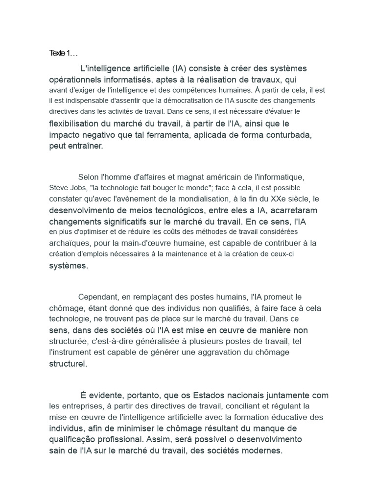 Impact de l'IA sur l'emploi et la société | PDF | Intelligence ...