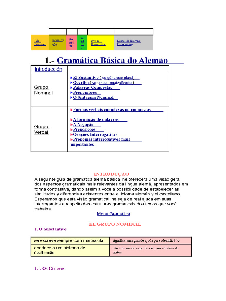 Gramática Básica do Alemão: Guia Completo | PDF | Pronome | Famílias ...