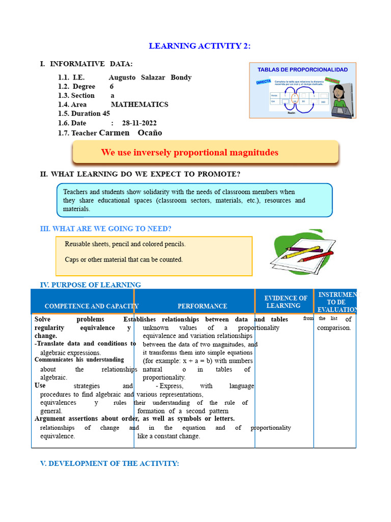 D2 A1 SESSION We Use Inversely Proportional Magnitudes | PDF | Learning ...