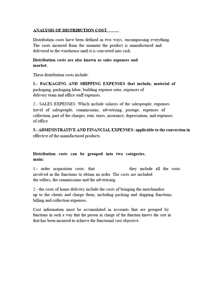 Distribution Cost Analysis Overview | PDF | Expense | Cost
