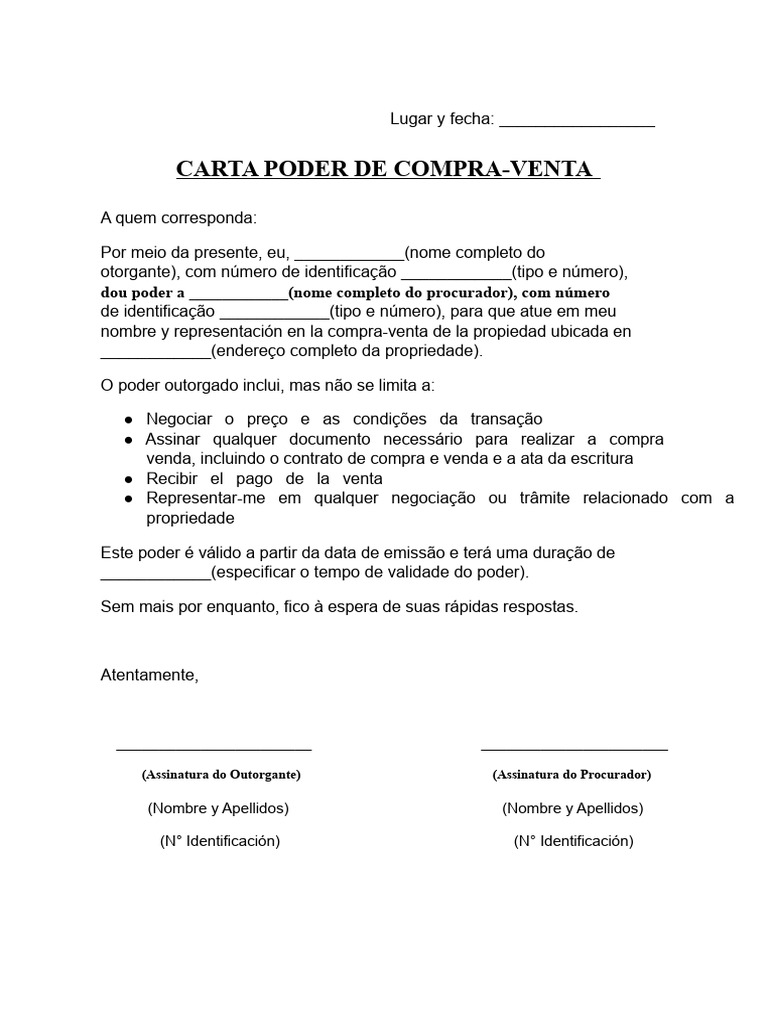 Carta Poder de Compra Venda | PDF