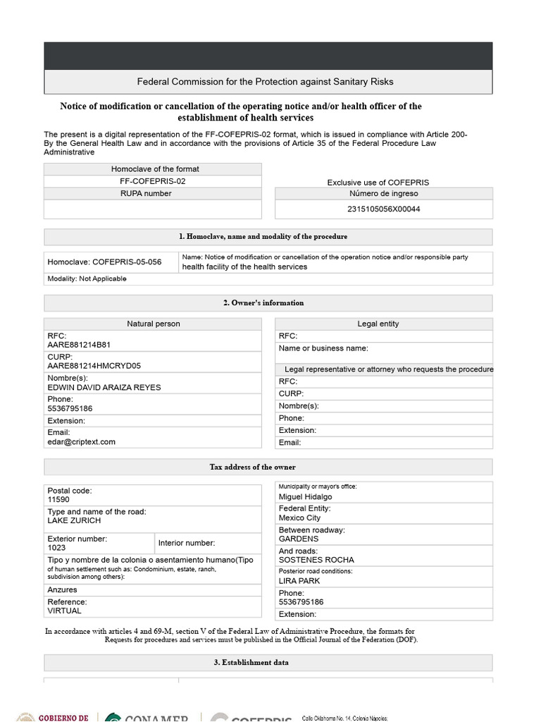 COFEPRIS Health Service Modification Notice | PDF | Foods | Drink