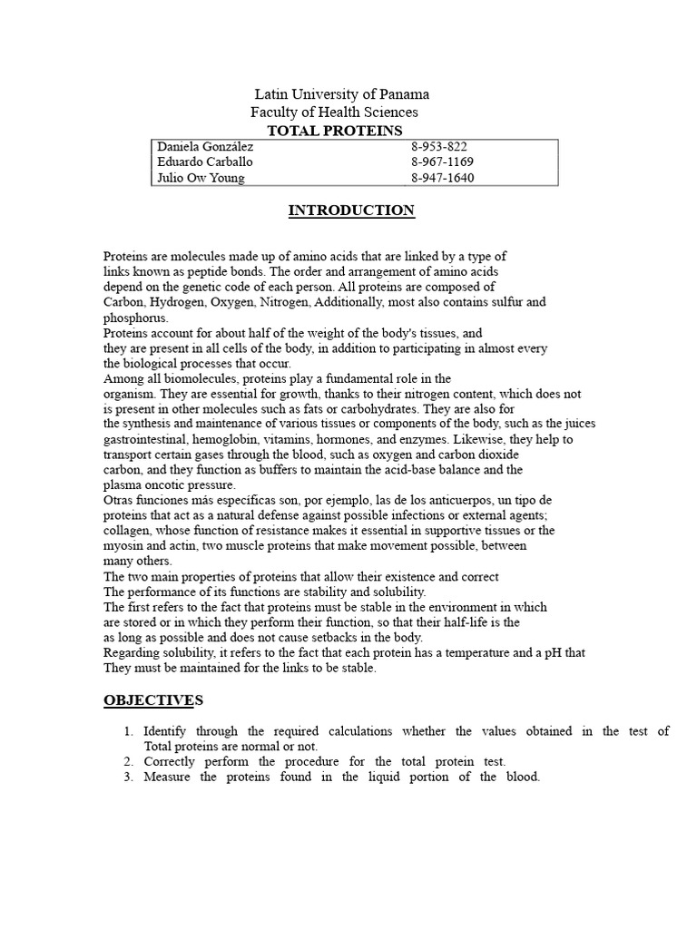 Total Protein Report | PDF | Blood Plasma | Proteins