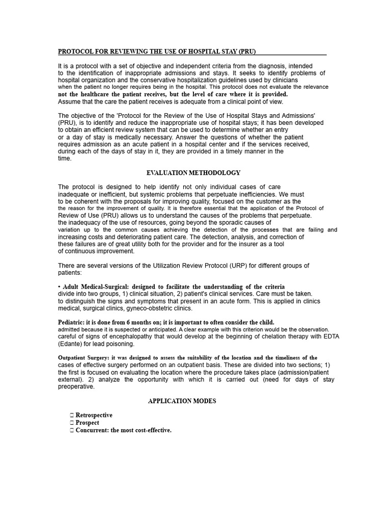Protocol For The Review of Hospital Stay Utilization | PDF | Surgery ...