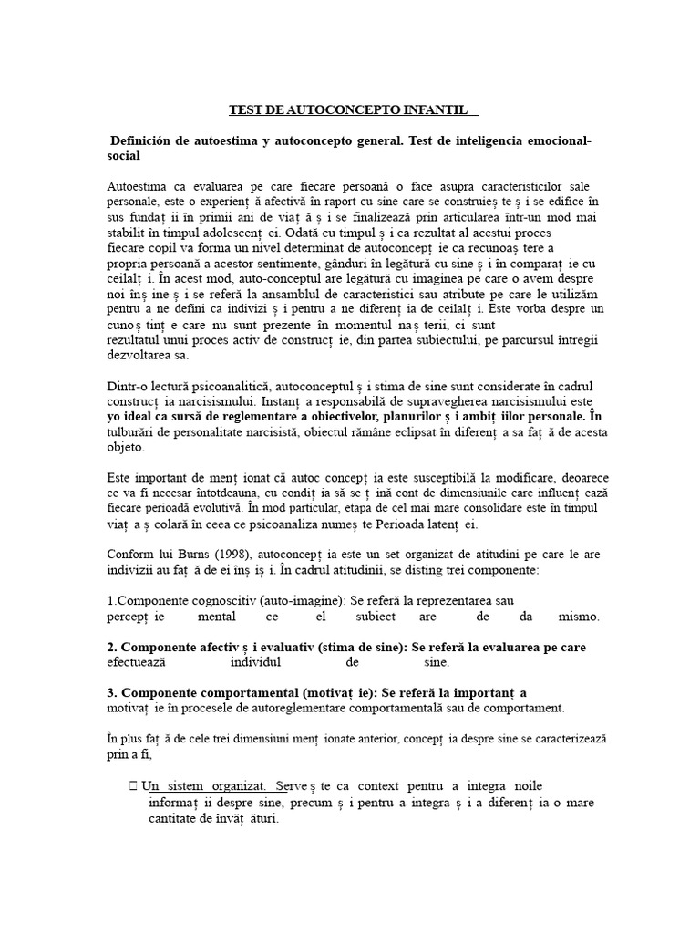 Test de Autoconcept Pentru Copii | PDF
