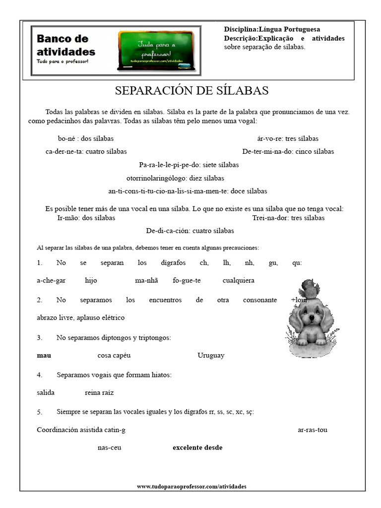 Separación de Sílabas en Portugués | PDF | Sílaba | Voz humana