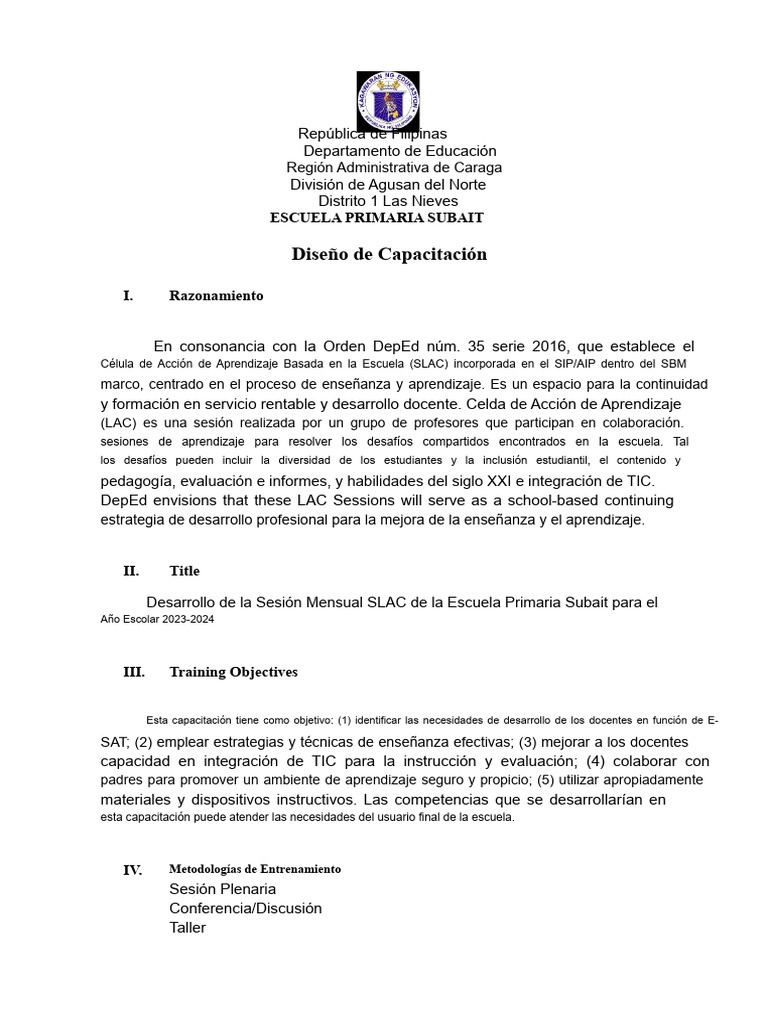 Diseño de Capacitación de LAC 2023-2024 | PDF | Enseñando | Aprendizaje